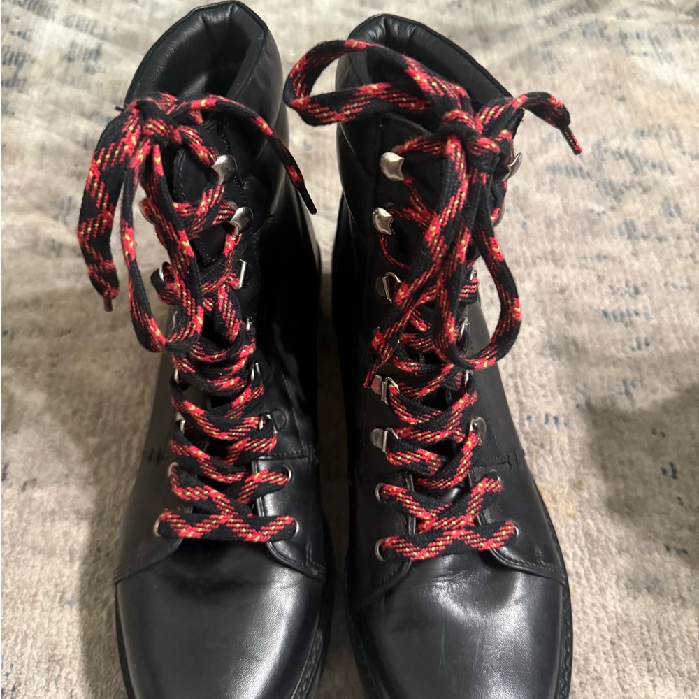 Sam Edelman Black Combat Boots with Red Laces - Picture 6 of 16